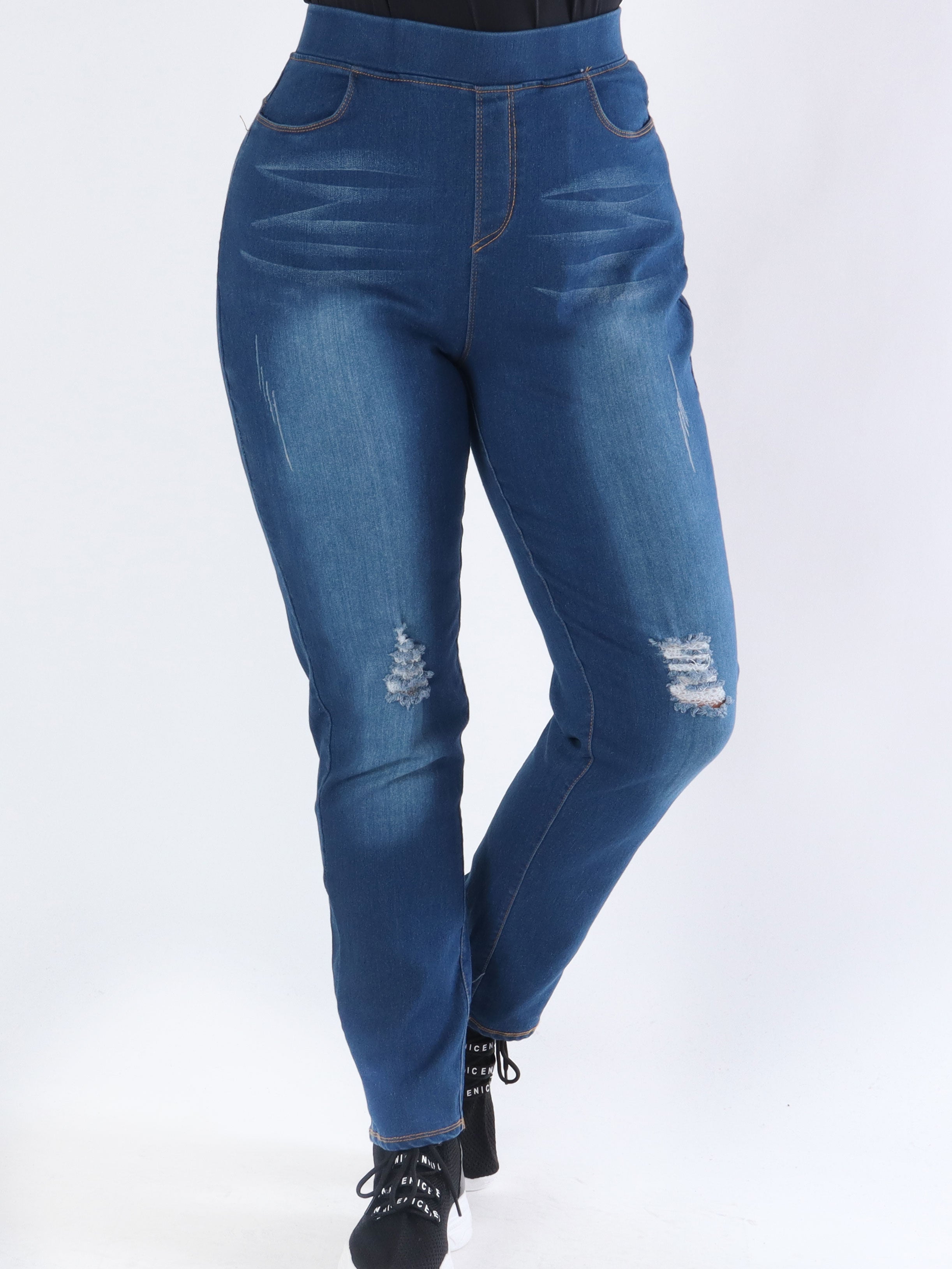 Samira - Sorte leggings i jeanslook med slid på benene